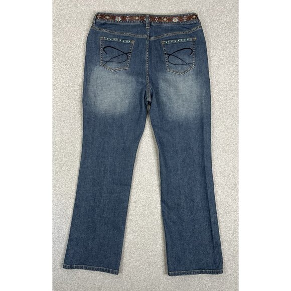 Chico’s Platinum Women’s Jeans Sz XL Beaded Aztec Inspired Embellished Denim - Picture 6 of 16